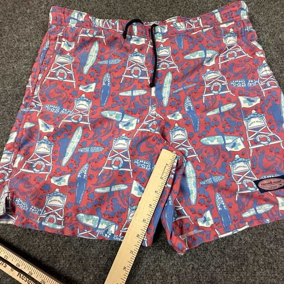 Vineyard Vines Mens SouthBeach Shorts Swimsuit 36X6 Red Blue Surfer Beach Pocket - Picture 4 of 8